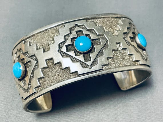 Amazing Vintage Native American Navajo 3 Sleeping Beauty Turquoise Sterling Silver Huge Bracelet Amazing Vintage Native American Navajo 3 Sleeping Beauty Turquoise Sterling Silver Huge Bracelet