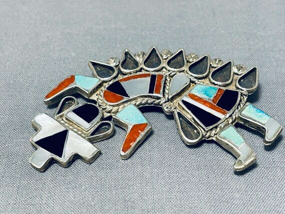 Spectacular Vintage Native American Zuni Turquoise Sterling Silver Rainbow Man Pin Spectacular Vintage Native American Zuni Turquoise Sterling Silver Rainbow Man Pin