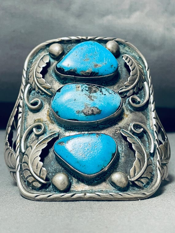 Heavy 101 Gram Vintage Native American Navajo Turquoise Sterling Silver Bracelet Heavy 101 Gram Vintage Native American Navajo Turquoise Sterling Silver Bracelet