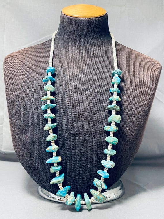 Native American Amazing Vintage Santo Domingo Royston Kingman Turquoise Heishi Necklace Native American Amazing Vintage Santo Domingo Royston Kingman Turquoise Heishi Necklace