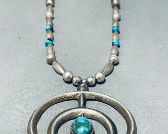 Geweldige Vintage Native American Navajo Carico Lake Turquoise Sterling zilveren ketting - Doe een bod!