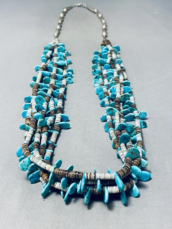 Exquisite Vintage Native American Navajo Green Turquoise Sterling Silver Necklace Old Exquisite Vintage Native American Navajo Green Turquoise Sterling Silver Necklace Old