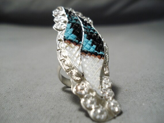 Intricate! Vintage Zuni Turquoise Sterling Silver… - image 3