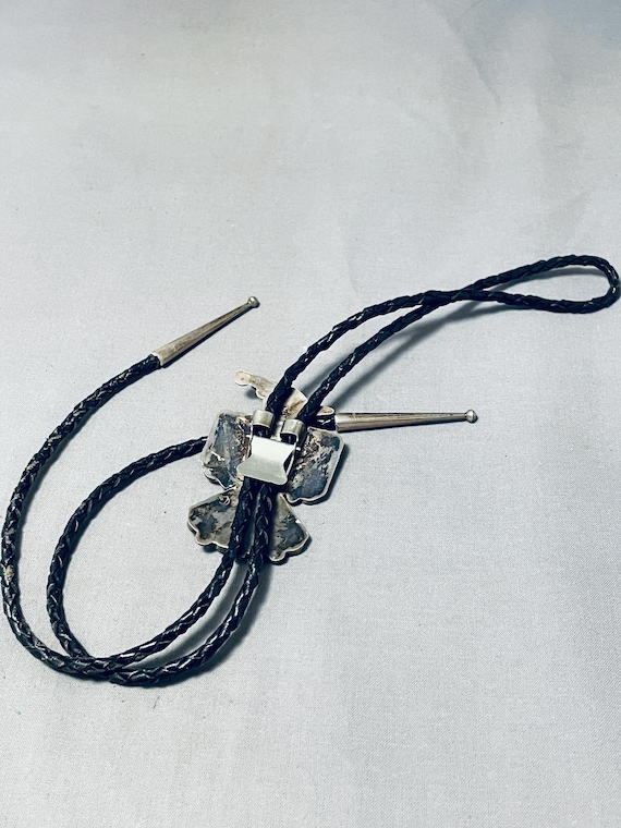 Astounding Vintage Native American Zuni Turquoise Sterling Silver Thunderbird Bolo Astounding Vintage Native American Zuni Turquoise Sterling Silver Thunderbird Bolo