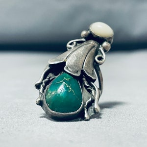 Expressive Vintage Native American Navajo Damale Turquoise Sterling Silver Ring Old Expressive Vintage Native American Navajo Damale Turquoise Sterling Silver Ring Old