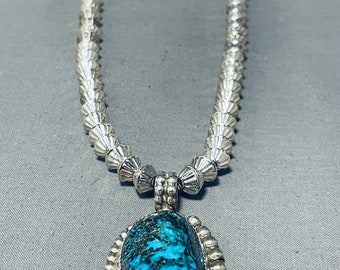 One Of Best Native American Navajo Bisbee Turquoise Sterling Silver Necklace - Make An Offer!