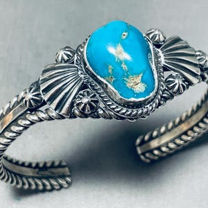 Luminous Vintage Signed Native American Navajo Blue Gem Turquoise Sterling Silver Bracelet Luminous Vintage Signed Native American Navajo Blue Gem Turquoise Sterling Silver Bracelet