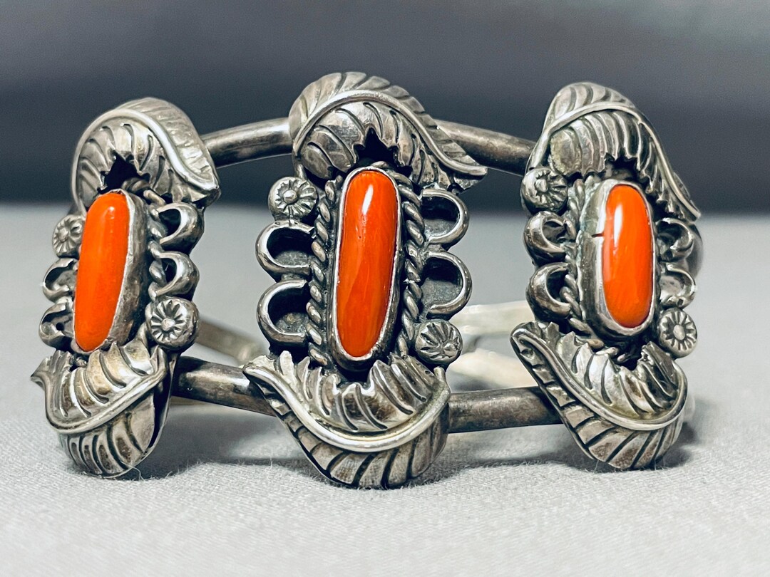 Coral Forrest Vintage Native American Navajo Sterling Silver Leaf ...