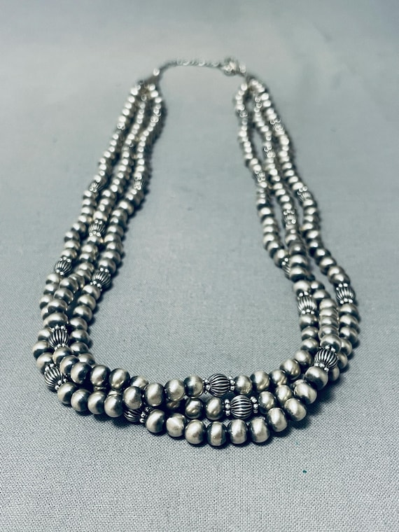 Lula Nez Vintage Native American Navajo Sterling Silver Unique Bead Necklace Lula Nez Vintage Native American Navajo Sterling Silver Unique Bead Necklace