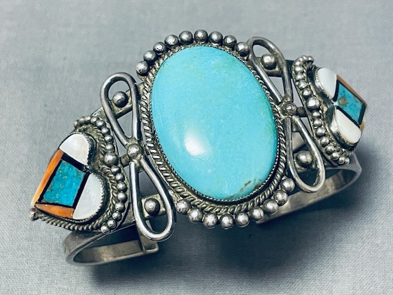 One Of The Most Unique Vintage Native American Navajo #8 Turquoise Sterling Silver Ring One Of The Most Unique Vintage Native American Navajo #8 Turquoise Sterling Silver Ring