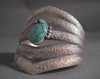 Navajo Bracelet Quad Tier Navajo Spiderweb Turquoise Silver Navajo Heavy Bracelet