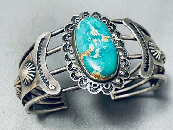 Opulent Vintage Native American Navajo #8 Turquoise Sterling Silver Bracelet Cuff Old Opulent Vintage Native American Navajo #8 Turquoise Sterling Silver Bracelet Cuff Old