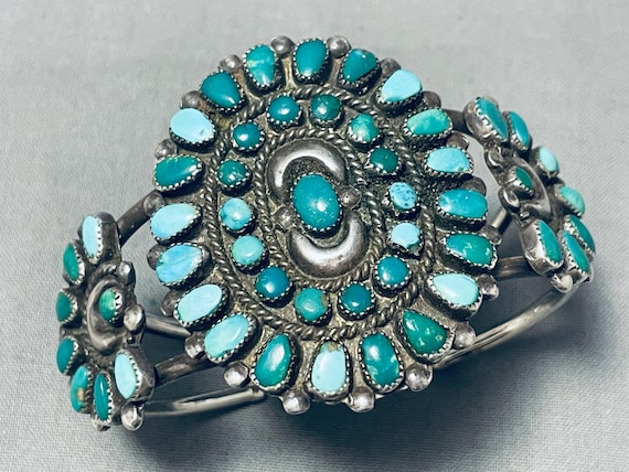 Early Repoussed Galore Vintage Native American Navajo Turquoise Sterling Silver Bracelet Early Repoussed Galore Vintage Native American Navajo Turquoise Sterling Silver Bracelet
