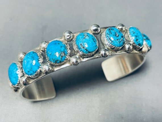 Raymond Nez Vintage Native American Navajo Domed Turquoise Sterling Silver Bracelet Raymond Nez Vintage Native American Navajo Domed Turquoise Sterling Silver Bracelet