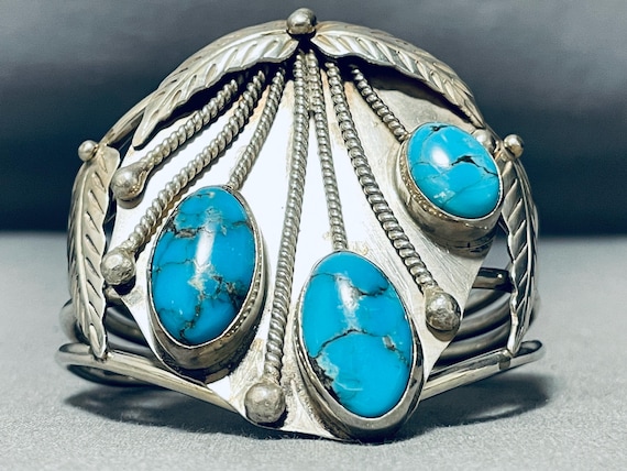 Huge Vintage Native American Navajo Blue Thunder Turquoise Sterling Silver Necklace Old Huge Vintage Native American Navajo Blue Thunder Turquoise Sterling Silver Necklace Old