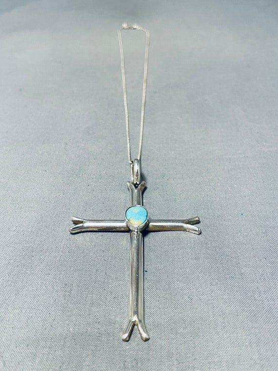 Elegant Native American Navajo Royston Turquoise Sterling Silver Cross Necklace Elegant Native American Navajo Royston Turquoise Sterling Silver Cross Necklace