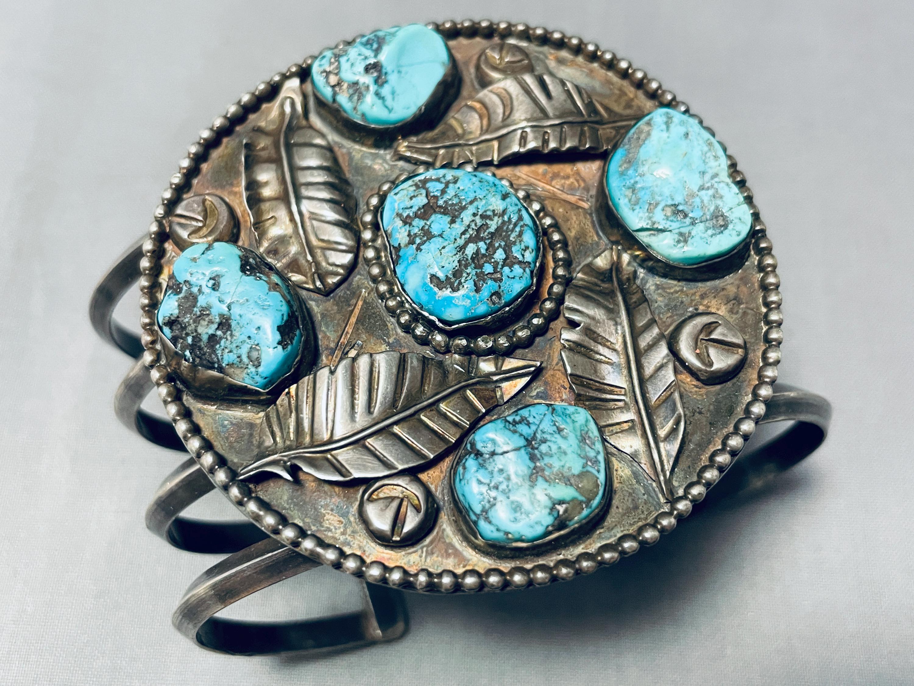 Intricacy Galore Wide Vintage Zuni 'Natural Turquoise' Coral Native American Jewelry Silver Bracelet Old Intricacy Galore Wide Vintage Zuni 'Natural Turquoise' Coral Native American Jewelry Silver Bracelet Old