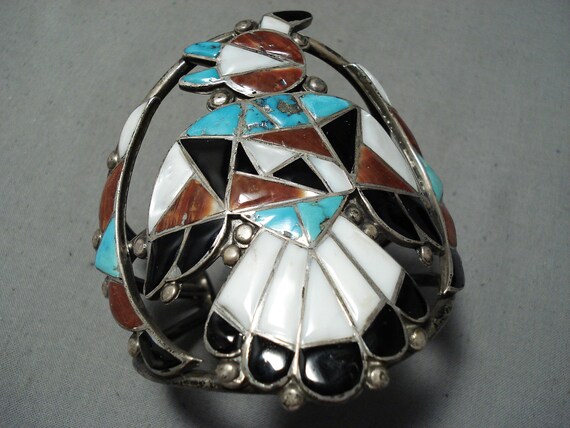One Of Best Vintage Native American Zuni Santo Domingo Turquoise Sterling Silver Bird Bracelet One Of Best Vintage Native American Zuni Santo Domingo Turquoise Sterling Silver Bird Bracelet