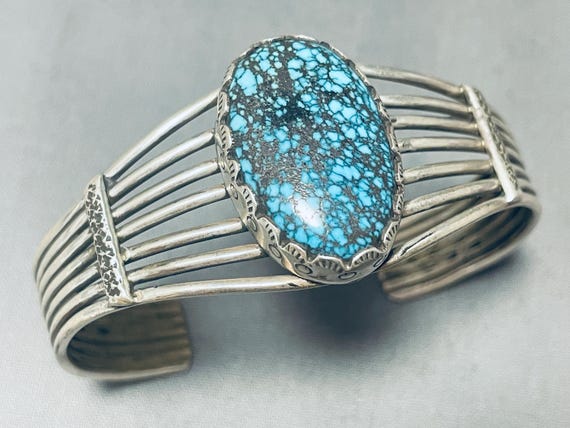 Phenomenal Native American Navajo Spiderweb Turquoise Sterling Silver Bracelet Phenomenal Native American Navajo Spiderweb Turquoise Sterling Silver Bracelet