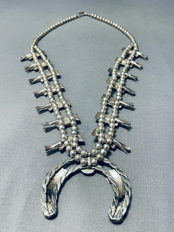 Women's Vintage Native American Navajo Domed Coral Sterling Silver Squash Blossom Necklace Women's Vintage Native American Navajo Domed Coral Sterling Silver Squash Blossom Necklace