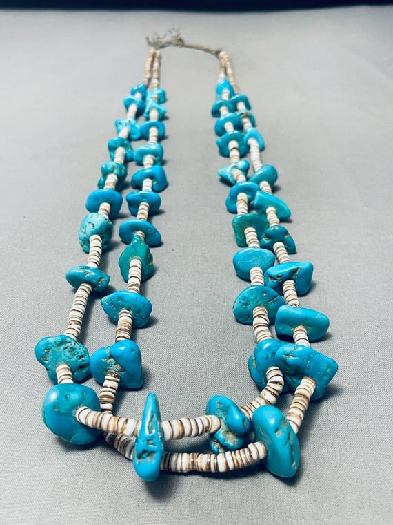 Impressive Vintage Navajo Turquoise Heishi Native American Necklace Old Impressive Vintage Navajo Turquoise Heishi Native American Necklace Old