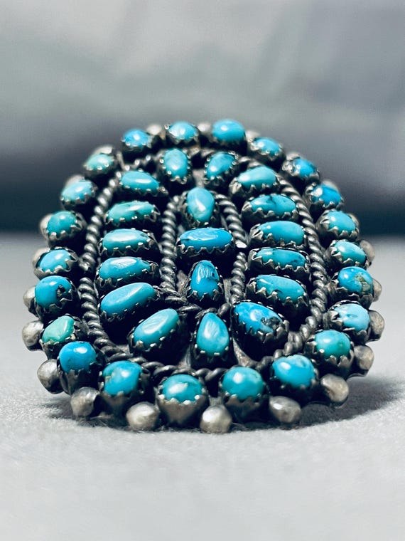 Important Vintage Native American Navajo Turquoise Cluster Sterling Silver Bracelet Important Vintage Native American Navajo Turquoise Cluster Sterling Silver Bracelet