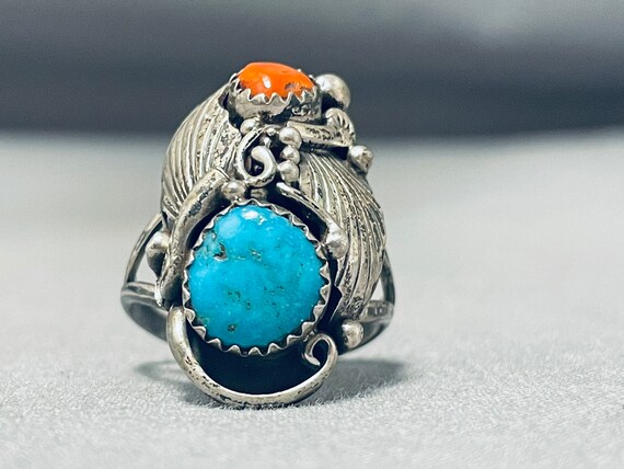 Colossal Vintage Navajo 'Triangular Turquoise Shell' Native American Jewelry Silver Ring Colossal Vintage Navajo 'Triangular Turquoise Shell' Native American Jewelry Silver Ring