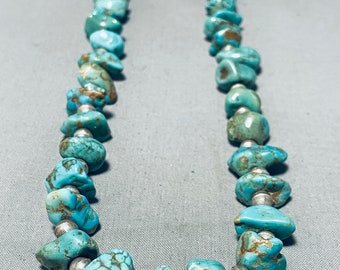 Superior Vintage Native American Navajo Royston & Kingman Turquoise Sterling Silver Necklace - Make An Offer!