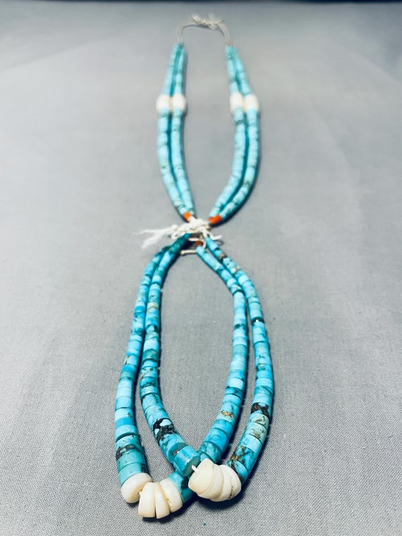 Native American Marvelous Vintage Santo Domingo Turquoise Sterling Silver Necklace Native American Marvelous Vintage Santo Domingo Turquoise Sterling Silver Necklace
