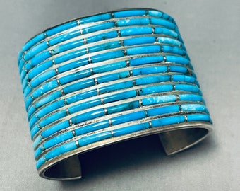 Important Vintage Native American Navajo Gil Ortega Shop Turquoise Sterling Silver Bracelet - Make An Offer!