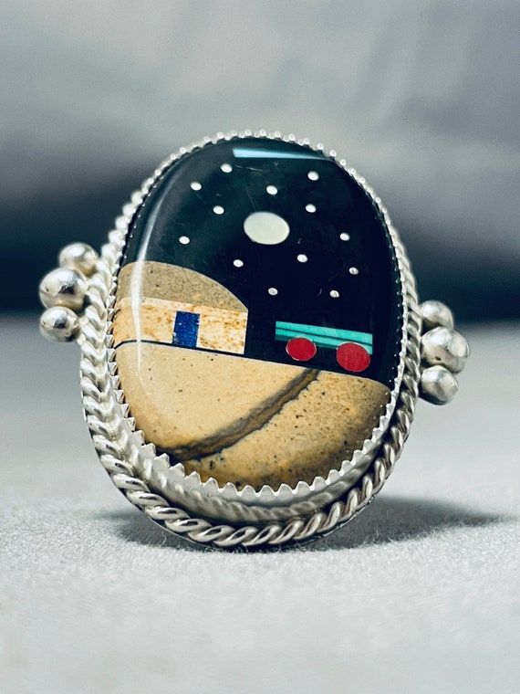 Sensational Native American Navajo Jet Stone Sterling Silver Ring Sensational Native American Navajo Jet Stone Sterling Silver Ring