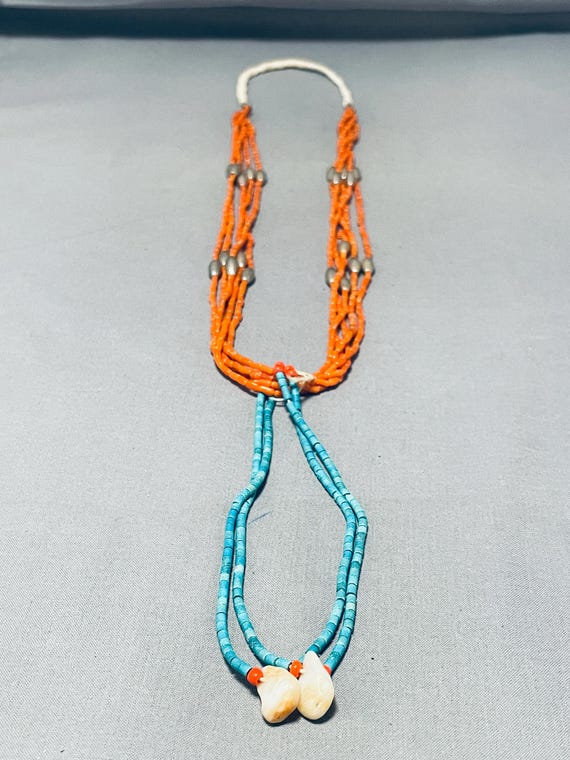 Native American One Of The Best Vintage Santo Domingo Turquoise Coral Sterling Silver Necklace Native American One Of The Best Vintage Santo Domingo Turquoise Coral Sterling Silver Necklace