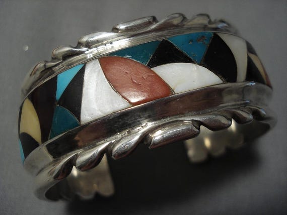 Important Vintage Native American Zuni Turquoise Coral Sterling Silver Ring Important Vintage Native American Zuni Turquoise Coral Sterling Silver Ring