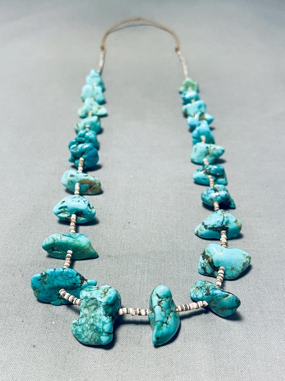 Tremendous Native American Navajo Pilot Mountain Turquoise Sterling Silver Necklace Tremendous Native American Navajo Pilot Mountain Turquoise Sterling Silver Necklace