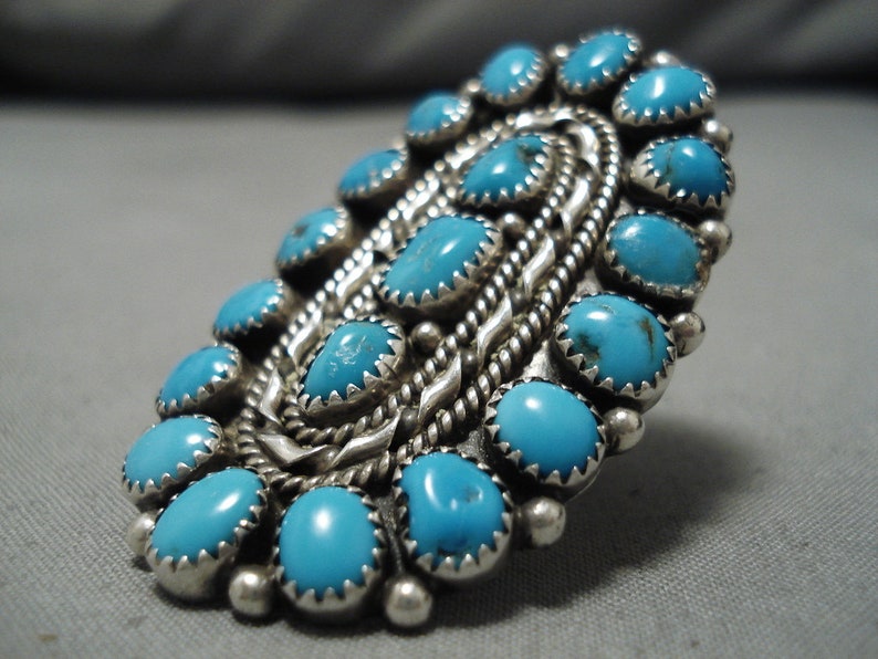 Fabulous Vintage Native American Navajo Blue Gem Turquoise Sterling Silver Ring