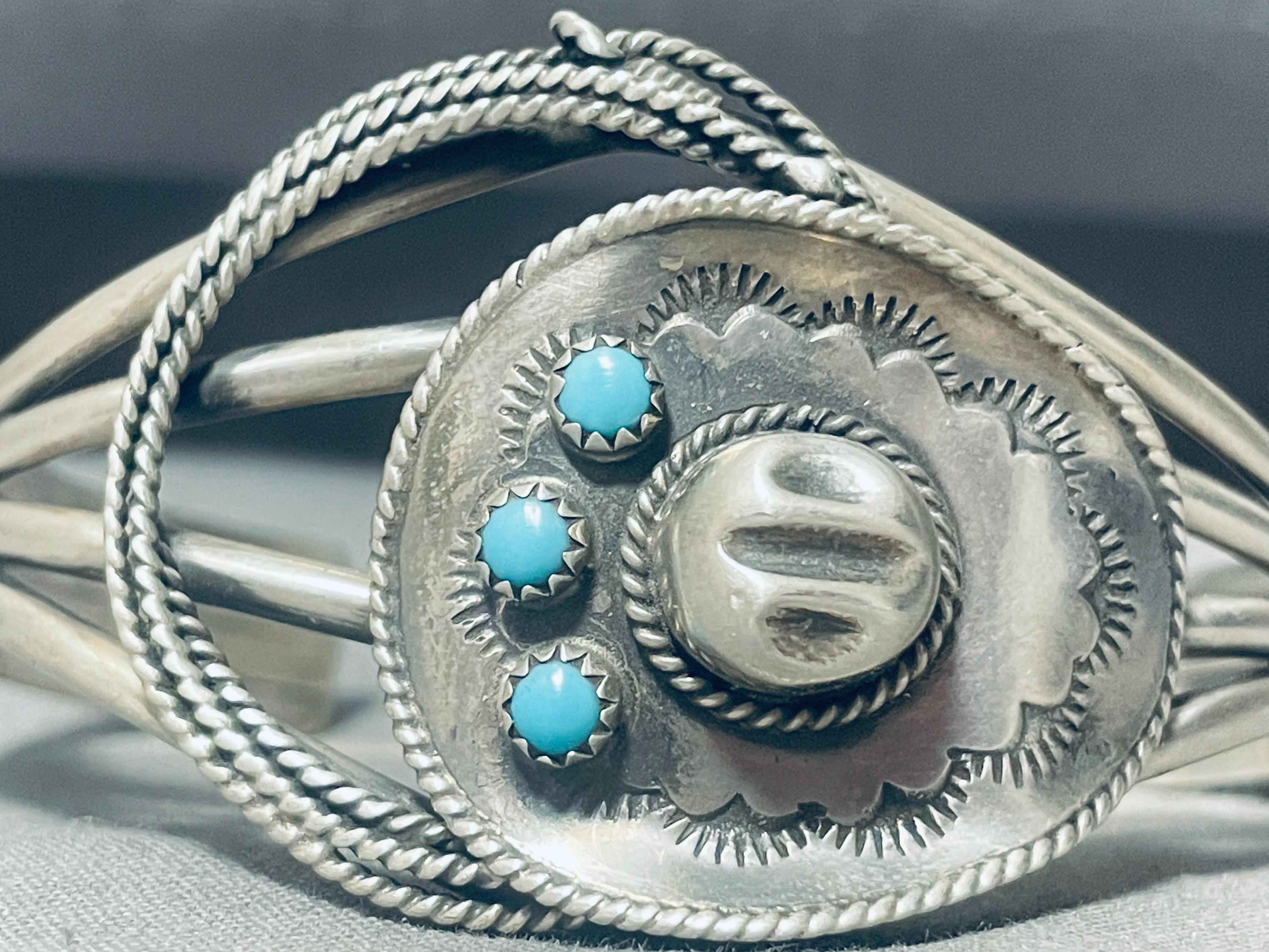 Gasp! Cowboy Hat And Lasso Native American Navajo Turquoise Sterling Silver Bracelet Gasp! Cowboy Hat And Lasso Native American Navajo Turquoise Sterling Silver Bracelet