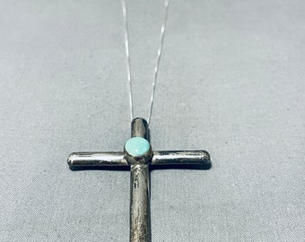 Best Vintage Native American Zuni Royston Turquoise Sterling Silver Cross Necklace - Make An Offer!