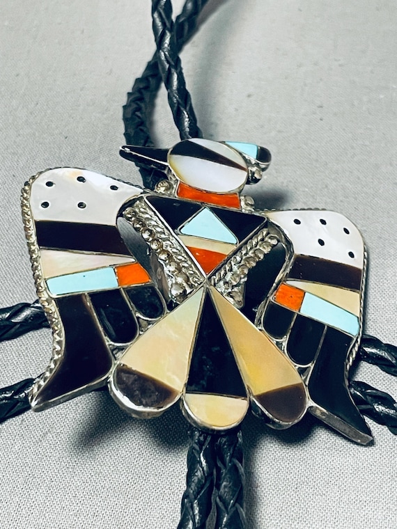 Marvelous Vintage Native American Zuni Turquoise Sterling Silver Thunderbird Bolo Marvelous Vintage Native American Zuni Turquoise Sterling Silver Thunderbird Bolo