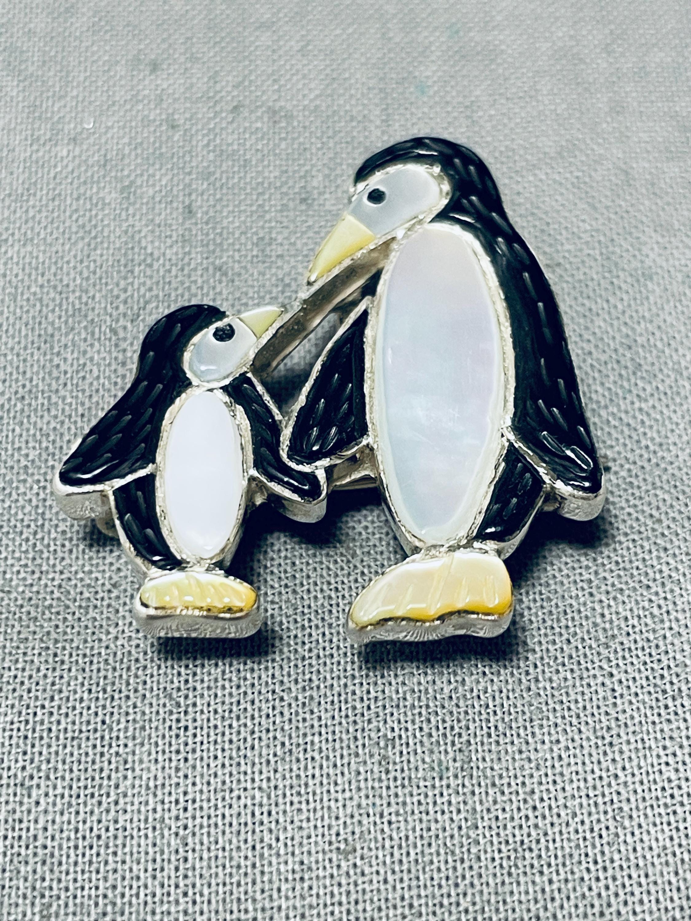 Gasp! So Cute! Vintage Native American Zuni Penguins Sterling Silver Inlay Pin Gasp! So Cute! Vintage Native American Zuni Penguins Sterling Silver Inlay Pin