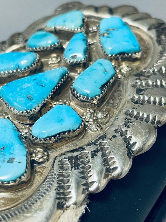 Incredible Vintage Native American Navajo Morenci Turquoise Sterling Silver Bowguard Old Incredible Vintage Native American Navajo Morenci Turquoise Sterling Silver Bowguard Old