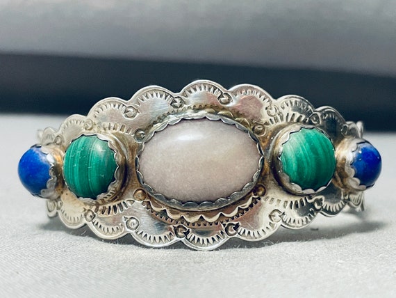 Gasp! Vintage Native American Navajo Green Turquoise Sterling Silver Concho Bracelet Gasp! Vintage Native American Navajo Green Turquoise Sterling Silver Concho Bracelet
