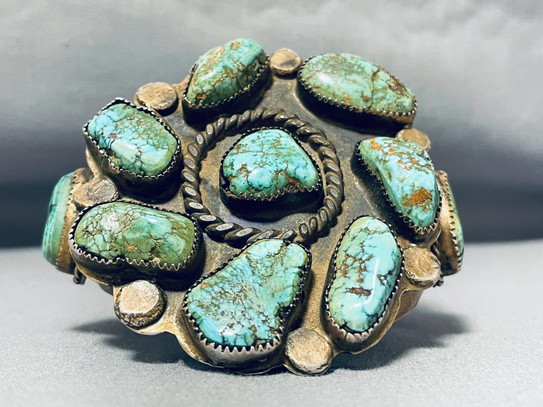Museum Vintage Native American Navajo Green Nugget Turquoise Sterling ...