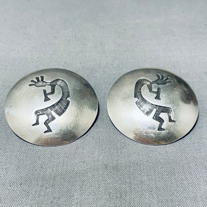 Beautiful Vintage Navajo Or Native American Hopi Sterling Silver Kokplelli Earrings Beautiful Vintage Navajo Or Native American Hopi Sterling Silver Kokplelli Earrings