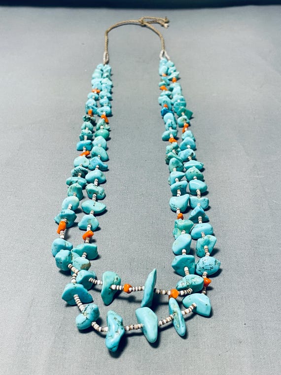 Native American Impressive Vintage Santo Domingo Green Turquoise Necklace Native American Impressive Vintage Santo Domingo Green Turquoise Necklace