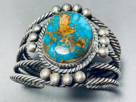 Hand Coiled Masterpiece Native American Navajo Turquoise Sterling Silver Bracelet Hand Coiled Masterpiece Native American Navajo Turquoise Sterling Silver Bracelet