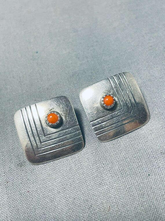 Enticing Native American Navajo Royston Turquoise Coral Sterling Silver Earrings Enticing Native American Navajo Royston Turquoise Coral Sterling Silver Earrings