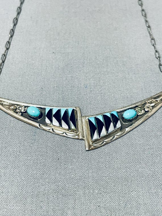 Impressive Native American Navajo Blue Gem Turquoise Sterling Silver Signed Cross Necklace Impressive Native American Navajo Blue Gem Turquoise Sterling Silver Signed Cross Necklace