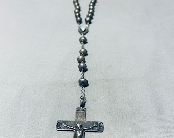 Gasp! Very Early Vintage Native American Navajo Turquoise Sterling Silver Rosary Necklace - Make An Offer!