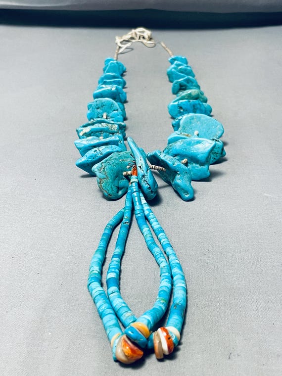 Chunky Nuggets Vintage Navajo Shell Turquoise Native American Necklace Old Chunky Nuggets Vintage Navajo Shell Turquoise Native American Necklace Old