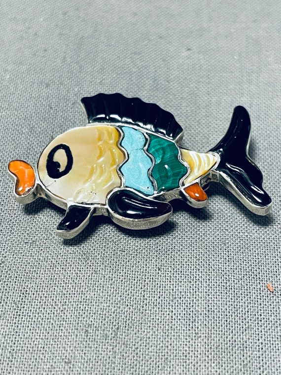 Colorful Fish Vintage Native American Zuni Turquoise Inlay Sterling Silver Pin Pendant Colorful Fish Vintage Native American Zuni Turquoise Inlay Sterling Silver Pin Pendant